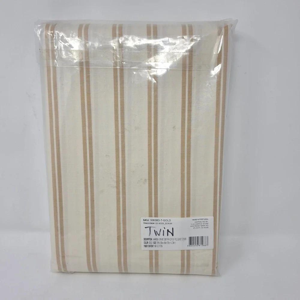 The Company Store Narrow Stripe Gold Cotton Percale Twin Duvet Cover